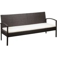 vidaXL 3-Sitzer-Gartensofa mit Auflagen Braun Poly Rattan