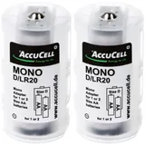 AccuCell Universal Mono D Adapter im 2er Pack für 1 oder 2 Mignon, AA, LR6, FR6 Batterie oder Akku