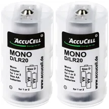AccuCell Universal Mono D Adapter im 2er Pack für 1 oder 2 Mignon, AA, LR6, FR6 Batterie oder Akku