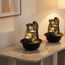 GLOBO 2x Tischbrunnen Zimmerbrunnen Wohnzimmer LED Warmweiß Schwarz Aufbau H 19 cm