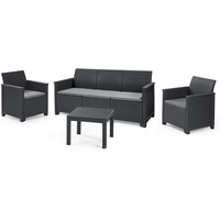 Keter Lounge-Set Emma 4tlg. 3er Sofa 2x Sessel mit Tisch, Sitzgruppe Polyrattan