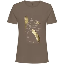 Only Kurzarmshirt "ONLKITA LIFE REG S/S MIX TOP CS JR", Damen, Gr. S, braun (walnut print:eternal), Jersey, Obermaterial: 100% Baumwolle, bedruckt, normal, Rundhals, Shirts