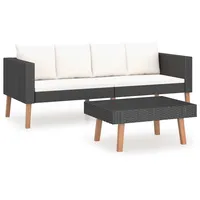 vidaXL Polyrattan Lounge-Set 2-tlg. schwarz inkl. Kissen