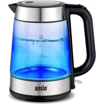 ANSIO Wasserkocher Liter mit LED-Beleuchtung Sockel, Abschaltautomatik, Schnellkochfunktion Wasserstandsanzeige beleuchtet BPA Frei (Klar Glas, 1.7 2200W Edelstahl BPA-Frei