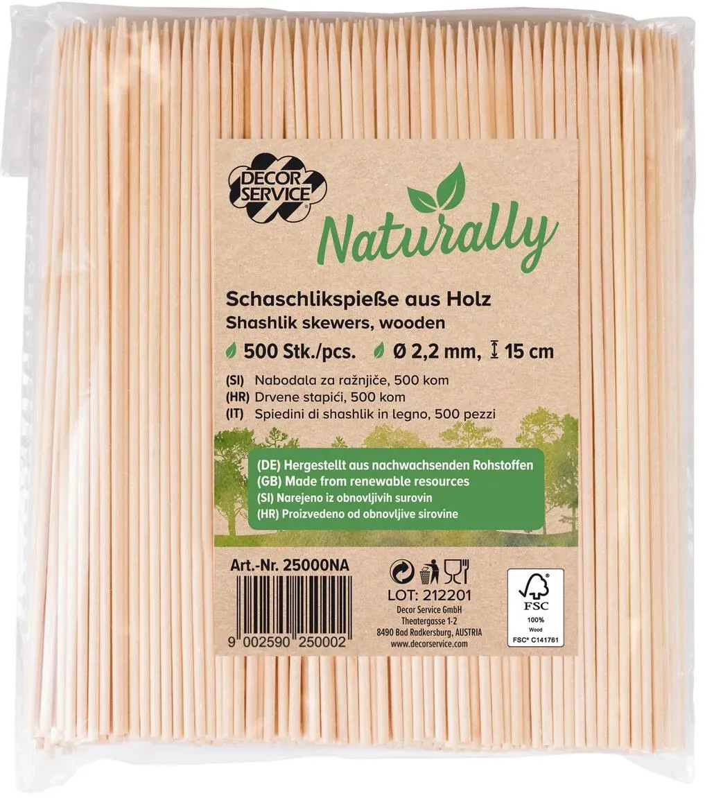 Schaschlikspieße aus Holz, O2.2mm, 15cm, 500 Stk.