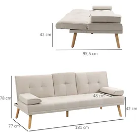 Homcom Schlafsofa Leinenoptik 3-Sitzer Grau/Beige