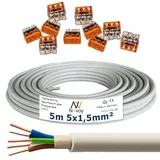 NYM-J 5x1,5 mm2 5m Mantelleitung Installationskabel mit 10 Stück WAGO Klemmen M129