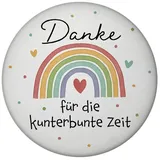 speecheese Regenbogen Magnet rund mit Spruch Danke für die kunterbunte Zeit Perfekte Präsentidee für Erzieher und Erzieherinnen in Kita und Kindergarten bunt und von Herzen
