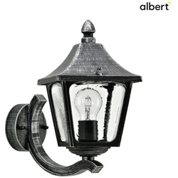 Albert Außenwandleuchte Landhausstil eckig Typ Nr. 1820, stehend mit Wandarm, IP44, E27, Alu-Guss / Hohlglas klar, Schwarz ALB-601820