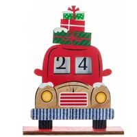 Poo4kark Home Ornament Holz Weihnachten Kalender Countdown-Dekoration Desktop Auto Jahr Countdown-Kalender Dekoration (Red, 15x12cm)