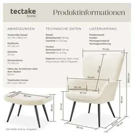 Tectake tectake® Sessel Hygge gepolstert,