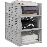 Relaxdays Schrank Organizer 3er Set stapelbare Kleiderschrank Aufbewahrungsboxen 18 x 33,5 x 43,5 cm grau