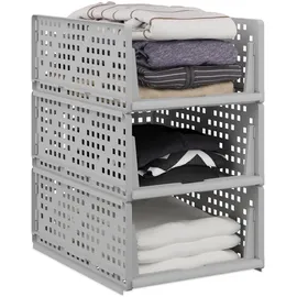 Relaxdays Schrank Organizer 3er Set stapelbare Kleiderschrank Aufbewahrungsboxen 18 x 33,5 x 43,5 cm grau