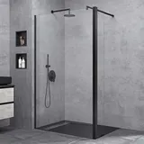 doporro Duschwand 120x200cm Walk-in mit 30cm Nebenteil, 8mm Duschabtrennung Bremen schwarz mit Stabilisator, aus Echtglas Esg-sicherheitsglas Klarglas Inkl. Nanobeschichtung