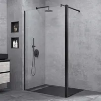 doporro Duschwand 120x200cm Walk-in mit 30cm Nebenteil, 8mm Duschabtrennung Bremen schwarz mit Stabilisator, aus Echtglas Esg-sicherheitsglas Klarglas Inkl. Nanobeschichtung