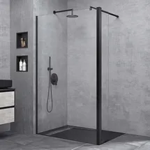 doporro Duschwand 120x200cm Walk-in mit 30cm Nebenteil, 8mm Duschabtrennung Bremen schwarz mit Stabilisator, aus Echtglas Esg-sicherheitsglas Klarglas Inkl. Nanobeschichtung