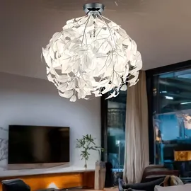 RL Deckenlampe Wohnzimmerleuchte Deckenleuchte Esszimmerlampe Blüten Design Schlafzimmerlampe, Metall Kunststoff Chrom weiß, 1x E27, H 58 cm