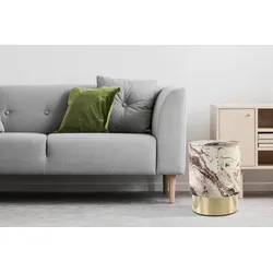 Sitzhocker KAYOOM "Hocker Gipsy 325, stilvoller Sitzhocker, runde Form, stilvolles Design", beige (bronze, gold), B:35cm H:46cm T:35cm, Bezug: 100% Polyester / Korpus: MDF, Kiefer / Gestell: Metall, Hocker, facettenreich, platzsparend, vielfältig einsetzbar, weiche Polsterung