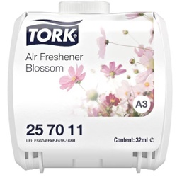 Tork Constant Air Freshener, Lufterfrischer Blossom, A3, Duftbeutel mit Geruchsneutralisierer für kontinuierliche Lufterfrischung, 1 Karton = 6 Flakons à 32 ml