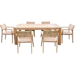 OUTFLEXX Garten-Essgruppe, natur, Akazie, Tisch 200 x 100 cm, 6 Personen
