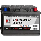 AGM Autobatterie 12V 75Ah Start-Stop Starterbatterie ersetzt 70Ah 80Ah VRLA