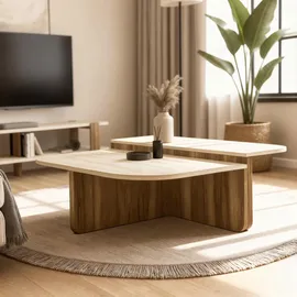 moebel17 Couchtisch Beige/Braun Walnuss 90 x 33 x 90 cm