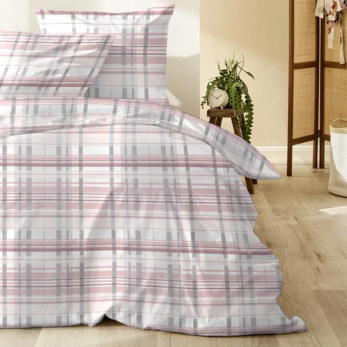 Enrico Coss Edelflanell Bettwäsche Rauma rosa 155x220 cm + 80x80 cm - pink;weiß;grau