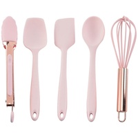 Jiakalamo Kitchen Cooking Utensils Set, 5pcs Non-Stick Silicone Cooking Spatula Set, Heat-Resistant Nonstick Cookware for Cooking, Baking and Mixing(Pink)