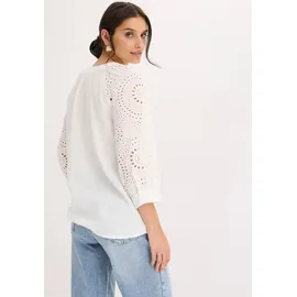 bonprix Tunika aus luftigem Musselin, weiß, Gr.44, Schöne Musselin-Tunika mit modischer Lochstickerei, aus 100% Baumwolle,Musselin