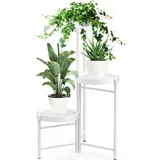 Blumenständer, 3 Ebenen Eisen Pflanzenständer Faltbar Einstellbar Rostfrei, Blumenregal Wohnzimmer Schlafzimmer Balkon - Weiß