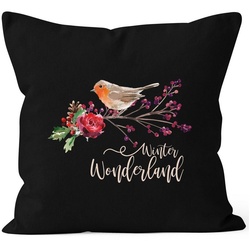 Autiga Dekokissen Kissenbezug Weihnachten Winterwonderland Vogel Rotkehlchen Blumen Misteln Christmas Bird Autiga® schwarz