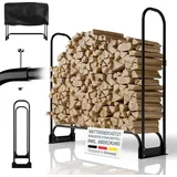 Juskys Kaminholzregal M Metall 130 x 117 x 36 cm mit Abdeckung Schwarz