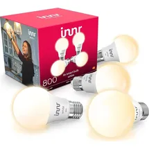 Innr Zigbee E27 Smart Lampe, funktioniert mit Alexa und Hue* (Bridge erforderlich), Warmweiß, Dimmbar, Smart Home Lampe, 806 Lumen, 4-Pack