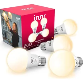 Innr Zigbee E27 Smart Lampe, funktioniert mit Alexa und Hue* (Bridge erforderlich), Warmweiß, Dimmbar, Smart Home Lampe, 806 Lumen, 4-Pack