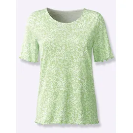 Classic Basics Kurzarmshirt CLASSIC BASICS "Kurzarm-Shirt", Damen, Gr. 38, grün (reseda, ecru, bedruckt), 100% Baumwolle, bedruckt, geblümt, gemustert, Rundhals, Shirts