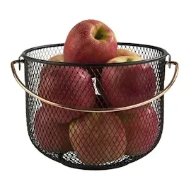 APS Brot und Obstkorb, Metallkorb, schwarzer Korb mit Griff in Kupferoptik, Ø 21 cm, 16,5 cm