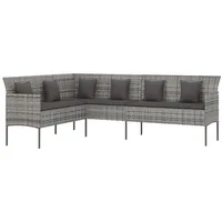vidaXL Gartensofa in L-Form mit Kissen Grau Poly Rattan