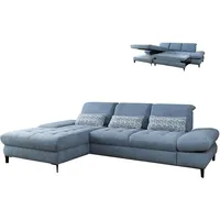 Ecksofa - blau - Recamiere links -  mit Armteilverstellung