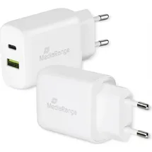 MediaRange Ladegerät 25W 2-Port 1x USB-A/1x USB-C GaN, weiß