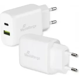 MediaRange Ladegerät 25W 2-Port 1x USB-A/1x USB-C GaN, weiß