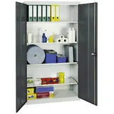 PROREGAL Werkzeugschrank mit 2 Türen, HxBxT 180x100x50cm, 4 verzinkte Fachböden, Lichtgrau/Anthrazitgrau, Lagerschrank Metallschrank Werkstattschrank