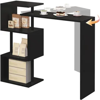Woltu Bartisch Stehtisch Bistrotisch Bartheke Tresentisch, mit 3 Ablagefläche, drehbar, 134x38x112cm(BxTxH), schwarz