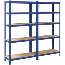 vidaXL Lagerregale mit 5 Böden 2 Stk. Blau Stahl & Holzwerkstoff