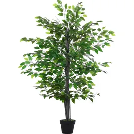 Outsunny Künstlicher Ficus-Baum groß 145 cm, Kunstbaum, Kunstpflanze, Plastik Künstliche Pflanzen im Topf, Fake Plant wie echt für Wohnzimmer Schlafzimmer Büro Garten Moderne Dekoration Geschenk