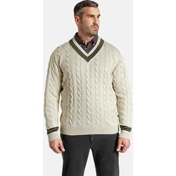 V-Ausschnitt-Pullover CHARLES COLBY "Pullover DUKE RONALD", Herren, Gr. 5XL, weiß (wollweiß), Obermaterial: 50% Baumwolle CO. 50% Polyacryl PAN., unifarben, klassisch, normal, V-Ausschnitt, Langarm, Pullover