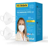 TechniSat TECHNIMASK 2.1 – 15 Stück FFP2 Maske aus Deutschland (Dolomitstaub-geprüft, 5-lagige Atemschutzmaske mit hochwertigem Vlies, geringer Atemwiderstand, Made in Germany)