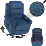 Mendler Fernsehsessel HWC-K63, Relaxsessel, Liegefunktion Aufstehhilfe Massage Heizfunktion, Stoff (220g/m2) Cord - blau