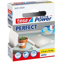 Tesa extra Power Perfect Gewebeband - Gewebeverstärktes Ductape zum Basteln, Reparieren, Befestigen, Verstärken und Beschriften - Weiß - 2,75 m x 19 mm