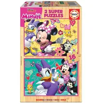 Educa - Holzpuzzle mit 16 Teile | Puzzleset 2x16 Teile für Kinder ab 3 Jahren | Minnie & Daisy, Disney (17623)