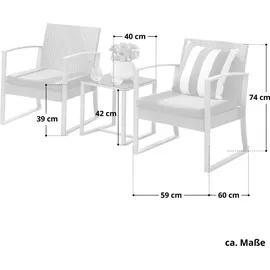 Svita LOIS L Poly Rattan Sitzgruppe Gartenmöbel Metall-Garnitur Bistro-Set Tisch Sessel Grau - Grau